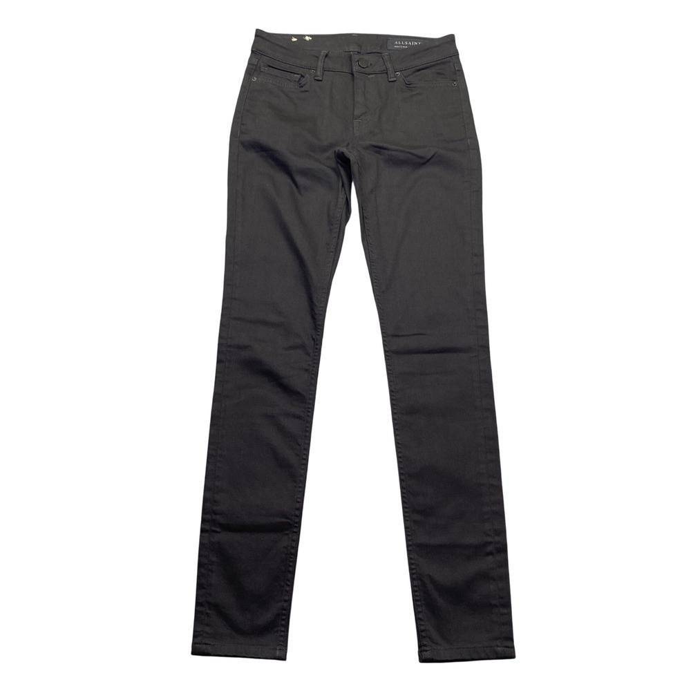 AllSaints Mast Skinny Jeans Jet Black Size 26 WE083N Low Mid Rise Stretch Denim